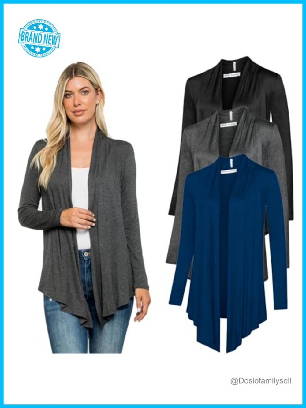Long Sleeve Open Front Cardigan 3 Pack Lightweight Draped Sweater Cover Up